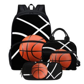 Agoviwo Basketball Design School Backpack Set for Girls 10-12 Years Old Book Bag, Lunch Bag and Pencil Case