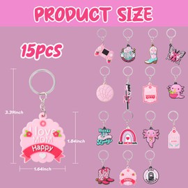 JSMIECO 15pcs Pink Keychain Keyring, Silicone Keyring Key Chain, Key Accessories for Kid Boy Girl Party Favors Gift