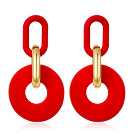 T-ztoss Acrylic Hoop Earrings Long Chain Earrings Minimalist Geometric Dangle Earrings Statement Drop Earrings for Women (red)
