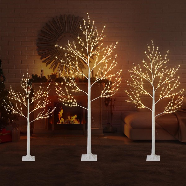 COCLUB 3-Pieces White Birch Tree Set, 4FT 5FT 6FT Led