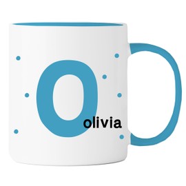 verschenkich | personalisierte Tasse | Initialen Name | für Kinder und große Leute | Geburtstag | Geschenkidee zu Nikolaus oder Weihnachten | in 13 verschiedenen Farben | (hellblau)
