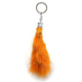 sslink Bag Charm, Fur Tail, Slightly Mixed Keychain, Rabbit Fur, Real Fur, Tail, Silver, Chain, Key Ring, Key Charm, Back, orange