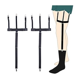 Kedofe Men Shirt Stays Adjustable Elastic Shirt Garter Shirts Holder with Non-slip Locking Clamps for Police Military, Black-b, Large