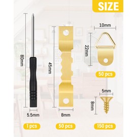 Caianwin 251Pcs Picture Hanging Kit, Wall Hooks for Hanging Pictures, Picture Hangers Set with Sawtooth, D Ring, Screws, Picture Hanging Tool for Photo Frames, Paintings, Mirrors (Gold)