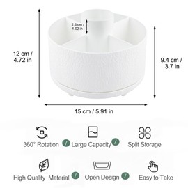 Bekeify Make Up Organiser 360° Rotating Brush Organiser Brush Holder Cosmetic Storage with 5 Compartments Cosmetic Shelf Dressing Table Organiser for Dressing Table Decor Bedroom Bathroom White