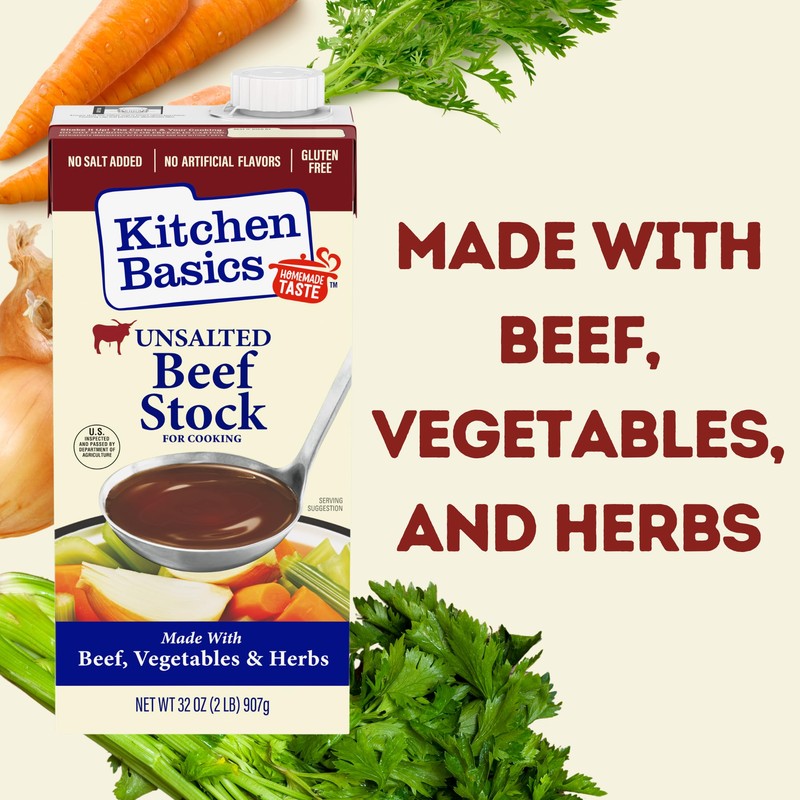 Kitchen Basics Unsalted Beef Stock, 32 oz (Pack of 12)