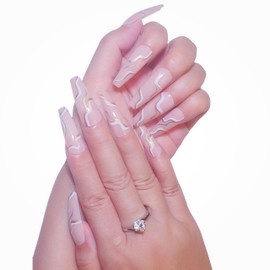 24pcs Nails Long Press On Nails For Reusable Fake Nails With Designs Beautiful Suitable For Weddings, Parties, Festivals For Girls And Women