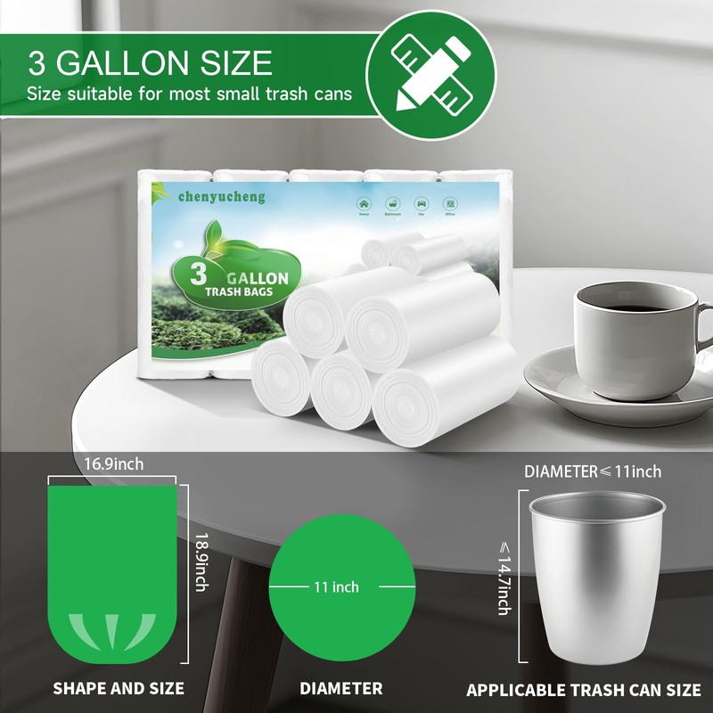 3 Gallon Mini Biodegradable Trash Bags - White Small Garbage