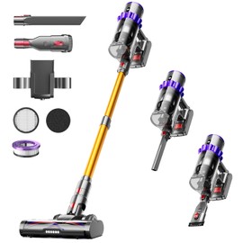 Cordless Vacuum Cleaner,600W 50KPA 65Mins Self-Standing Vacuum Cleaners for Home, Stick Vacuum Cordless with Wall Mount Charging, LED Display, Upgraded Roller Brush for Carpet,Pet Hair,Hardwood Floor