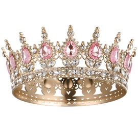 AOOSA Crown for Women, Full Round Queen Crowns, Sparkly Rhinestone Tiara, Princess Tiaras Hair Accessories for Party, Birthday, Wedding Decoration, Celebration, Costume Photo Props, Gold Pink, 15cm x