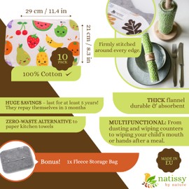 Paperless Paper Towels, 10-Pack Organic Cotton Reusable Paper Towels Washable Roll, Washable Cloth Paper Towels, Fabric Paperless Towels for Kitchen, Reusable Paper Towel Replacement Cloth Alternative