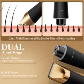 Bikini Trimmer for Women, Flyant 2 in 1 Electric Shaver for Women, Pubic Hair Trimmer Waterproof IPX7 with LED, Bikini Razor for Leg Arm Underarm Bikini Area, Gift for Family Friends - Black Gold