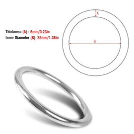 Demeras Welded O Ring Stainless Steel Boat Marine Welded Ring Polished Circle for Yoga Rings Pets Diving Climbing(6 * 35mm)