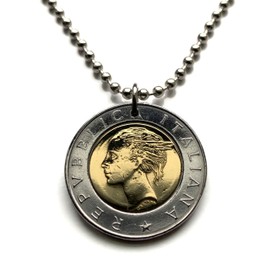 Italy 500 Lire coin pendant Mercury Piazza del Quirinale Rome Florence Milan Venice Torino Palermo Napoli Verona Siena Perugia Lecce Bari Catania Messina Padua Trieste Parma Salerno Pisa n000152