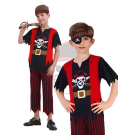 MNPET Pirate Costume Kids Boys Pirate Costume Set with Accessories for Dress-Up Role Play Party 3-10 Years