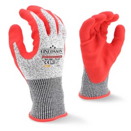 LINCONSON Level 5 Cut Resistant Sandy Nitrile Foam Coated Construction & Heavy Duty Work Gloves