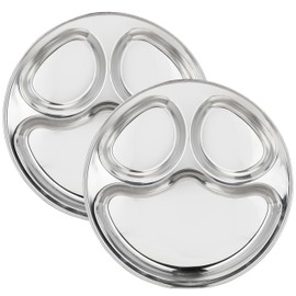 WG inc Stainless Steel Compartment Plates - 3 Sections Divided Round Trays - 12.75 Inch Large Dishes - Portion Control Dinner Plates for Adults, Camping, Traveling - BPA Free (Set of 2)
