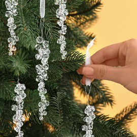 Gemscream 24 Pcs Christmas Clear Crystal Ornaments 4.7 Crystal Teardrop Acrylic Ice Beads Hanging Tree Decorations Chandelier Garland Drop Pendant for Xmas Tree Winter Party Decoration Supplies