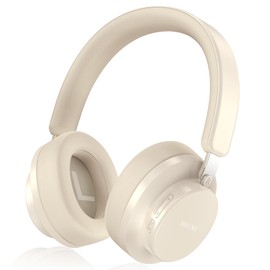 Noise Cancelling Headphones Wireless Bluetooth, Over Ear Headphones Bluetooth with Microphone, Cancelling Wireless Headphones Over Ear, 65h Playtime, Clear Calls, Comfort Fit For Travel (Beige)