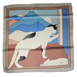 GIMIRO Imitation Silk Scarf [53 x 53 cm] Square Scarves Impressionism Pattern Vintage Scarf for Office Work or Casual Waistband, 75# W02 Dark Pink/Blue Animal