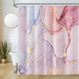Uiiooazy Shower Curtain Marble Pink Shower Curtain Marble-Look Strong Shower Curtains Anti-Mould Waterproof Polyester Fabric Washable Opaque Bathroom Curtain with 12 Rings for Bathtub 180 x 200 cm