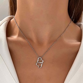 TseenYi Heart Pendant Necklace Silver Heart Choker Necklace Double Open Heart Necklace Hollow Love Pendant Necklace Heart Chain Necklace Jewelry for Women and Girls
