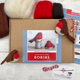 Bergin & Bath Needle Felting Kit - Robins. Christmas Craft kit for Adults and Teens. Stocking Filler idea. Craft Gifts for Bird l and Christmas Lovers