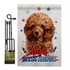 Breeze Decor Patriotic Miniature Poodle Garden Flag Set with Stand