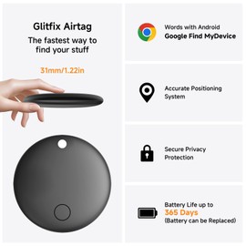 Glitfix 4pcs Smart Tag for Android, Key Finder Compatible with Google Find My Device (Android Only), Bluetooth Tracker for Luggage/Bags/Suitcase/Wallet/Bicycle (4 Pieces-Black)