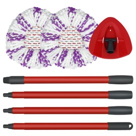 DLAIMI Mop Combo Set 2 PCS Mop Head Replacement Microfiber+1 PC Red Spin Mop Head Base+1PC 4-Section Mop Handle Compatible with Vileda Turbo 3-in-1 Spin Mop Refill Mop Head
