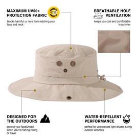 Comhats UPF 50 Wide Brim Sun Hats Summer Mesh UV Protection Safari Hat Fishing Hiking Boonie Hats with Chin Strap Waterproof and Breathable, 00702_light beige