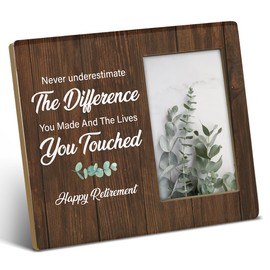 TSUYAWU Retirement Gifts for Women Men, Appreciation Gifts for Coworkers, Rustic Happy Retirement Wood Picture Frame 8 x 10 Inch Tabletop and Wall Mounting (Display Photo 4 x 6 Inch)