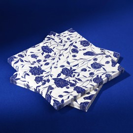JoyfulArtink 20 Pack Designer Paper Napkins, 3-Ply 6.5x6.5-inches Disposable Decorative Blue and White Porcelain Lunch Cocktail Napkin for Wedding Event/Birthday/Anniversary Party/Baby Shower