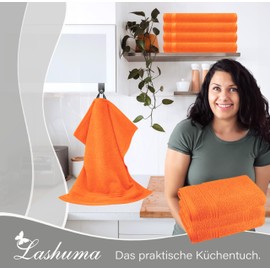 Lashuma Linz Terry Towels, Kitchen Towel Set of 4, Colour: Blood Orange 50 x 50 cm, Linz Kitchen Towel for Hands
