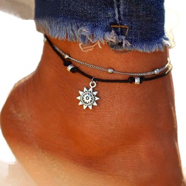 Prosy Beach Sunflower Anklet Woven Beads Ankle Bracelets Chain Foot Jewellery Adjustable for Women Girls