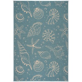 GAD Great American Distributors Shells Premium Indoor Outdoor Area Rug Seaside Seashell Aquatic Marine Life Design Teal Blue/Creamy Beige (7'10"x10'2")