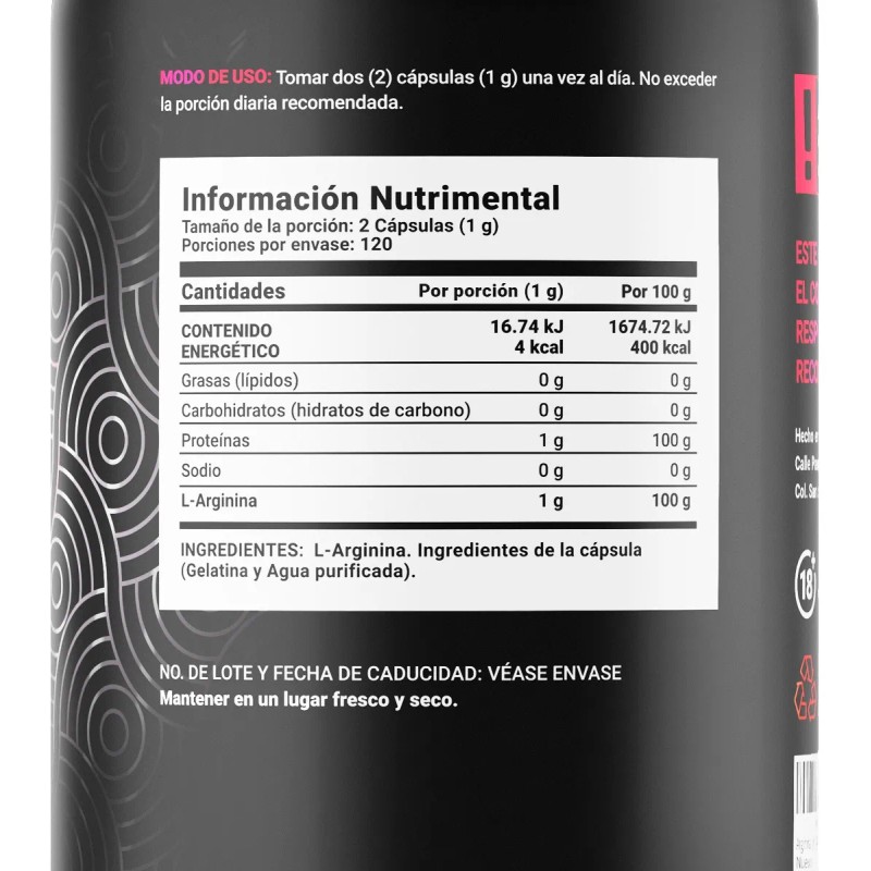 Arginina De 240 Cpsulas De 500mg, Pure Arginine B Life.
