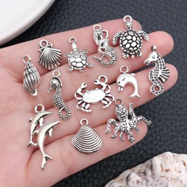 WOCRAFT 60pcs Antique Silver Ocean Charms Bracelet Charms for Jewelry Making Sets DIY Necklace Bracelet Keychain Crafting Charms Kit Craft Supplies (SN881)