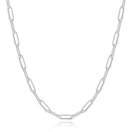 GLIJWELE Silver Chain Necklace for women 3mm Paperclip Chain Necklace Silver Chain Necklace for Women 925 Sterling Silver Paperclip Chain Silver Chain for women 18 Inch