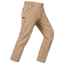 Mens Work Pants Lightweight Breathable Cargo Hiking Pants Outdoor Waterproof Quick Dry Stretch Tactical Travel Trekking Pants with Zipper Pockets Khaki 34Wx32L