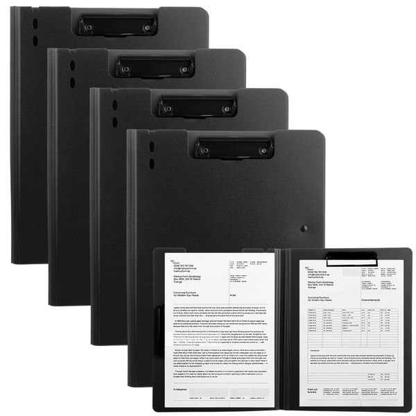 ASelected 4 Pack Clipboard Folder,Black Folding Clipboard A4,A4 Foldover Board