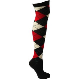 Foot Traffic, Argyle Over the Knee Socks in Red Argyle, One Pair, Shoe Size 7-12