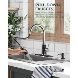 FORIOUS Kitchen Faucets with Soap Dispenser and Pull Down Sprayer, High Arc Single Handle Classic 3 Modes Stainless Steel Faucet for Kitchen Sink Farmhouse RV Bar Laundry Camper, Black Chrome