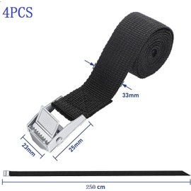 4Pcs Ratchet Tie Down Straps, 2.5m x 25mm Heavy Duty Lashing Straps, Adjustable Black Bike Rack Straps Tensioning Belts with Quick Release Cam Bukle for Vans, Motorcycle, Trucks,Trailer, Luggage
