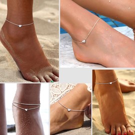 PROSILVER Women's Letter Anklet 925 Sterling Silver Rolo Chain Anklet with Heart Charms Minimalist Girls Anklet 22 + 5 cm Adjustable Ankle Bracelet Summer Jewellery Accessory, Sterling Silver