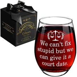 Lawyer Gifts for Men Women, Funny We Can’t Fix Stupid Wine Glass Gift for Lawyer, Birthday Gifts for Coworker Attorney, Law School Law-Student Gift, Future Lawyers Law Humor Gifts for Her Him
