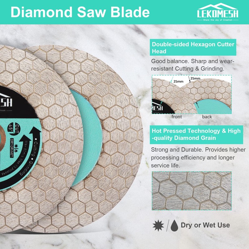 LEKOMESH Tile Blade 4.5"/115mm - 2pcs Diamond Saw Blade Hexagon