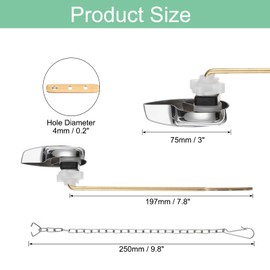 uxcell Toilet Handle Replacement Kit, Universal Front Mount Toilet Handle Lever Side Mount Toilet Flush Handle with Stainless Steel Flapper Chains Toilet Trip Lever, Silver Tone