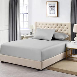 NIM TEXTILE Luxury Sheets 1600 TC Softness Deep Pocket 3pc Fitted Sheets Set - 1 Fitted Sheet and 2 Pillowcases - Milano Collection Bedding - Light Grey, Full