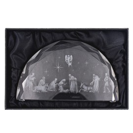 Elysian Gift Shop Christmas One Piece Etched 7" Glass Nativity Scene Tabletop Figurine - 3D Image of Holy Family Shepards Three Kings and Guardian Agel
